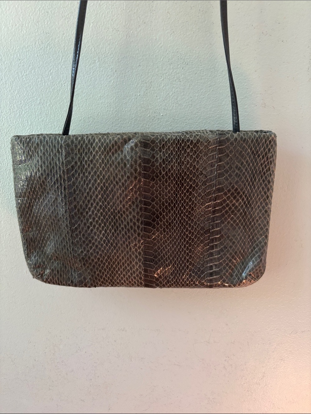 VTG 1980s Genuine Snakeskin Convertible Clutch Bag - Olive Green - Picture 7 of 12